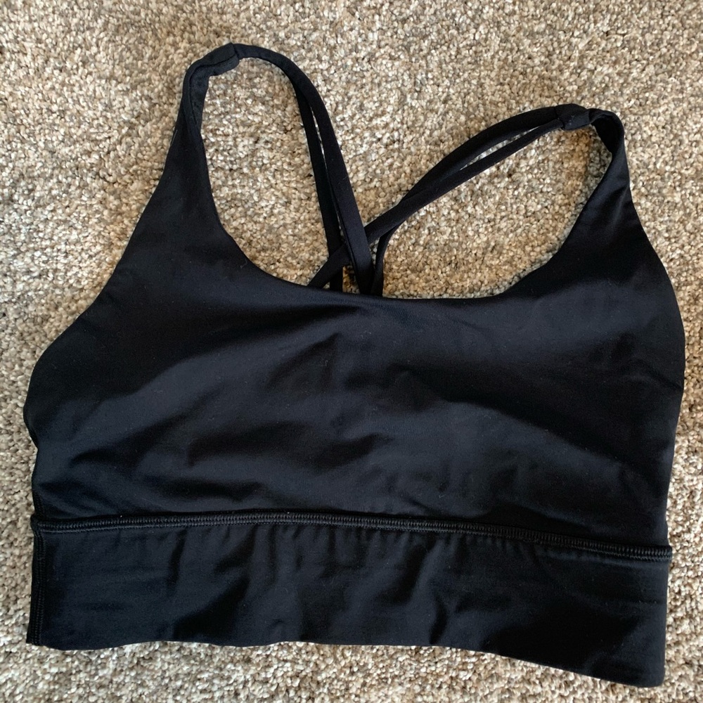Lululemon energy long line black sports bra size 4
